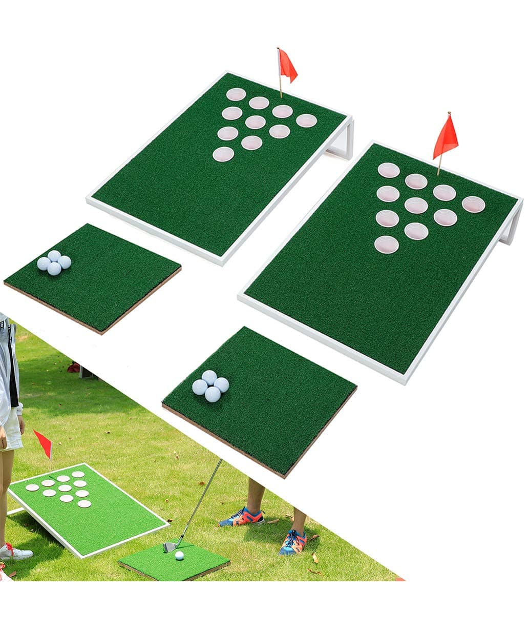 SPRAWL Lightweight Portable Iron Framed Cornhole Golf Game Board Set Golf Putter Practice Backyard Game