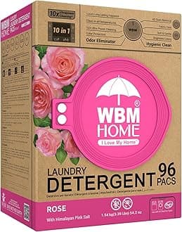 Natural Solution 5-in-1 Laundry Pods, Total 96 Count, Ultra Concentrate with Powerful Stain Lifter Technology, Fabric Softener With Rose Extracts, Detergent Pods, 32 Count/Each (Pack of 3)