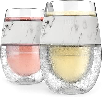 HOST Cooling Cup, Set of 2 Double Wall Insulated Freezable Drink Chilling Tumbler with Freezing Gel, Glasses for Red and White Wine, 8.5 oz, Marble