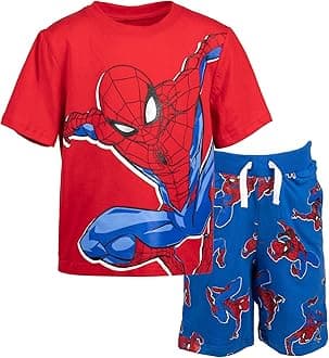 Marvel Avengers Spider-Man Big Boys T-Shirt French Terry Shorts Blue / Red 10-12
