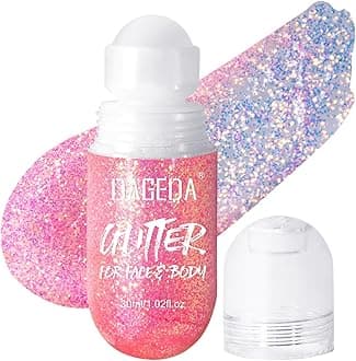 Body Glitter Gel, Roll-on Face Glitter for Mermaid Makeup Festival Rave Accessories, Holographic Hair Glitter Gel,Body Shimmer Halloween Makeup for Rave Party (Pink)