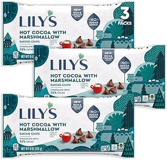Lilys Hot Cocoa with Marshmallow Flavor Baking Chips 3 packs - No Sugar, Low Carb, Rich & Creamy 35% Cacao, Stevia Hot Chocolate Baked Chips for Baking