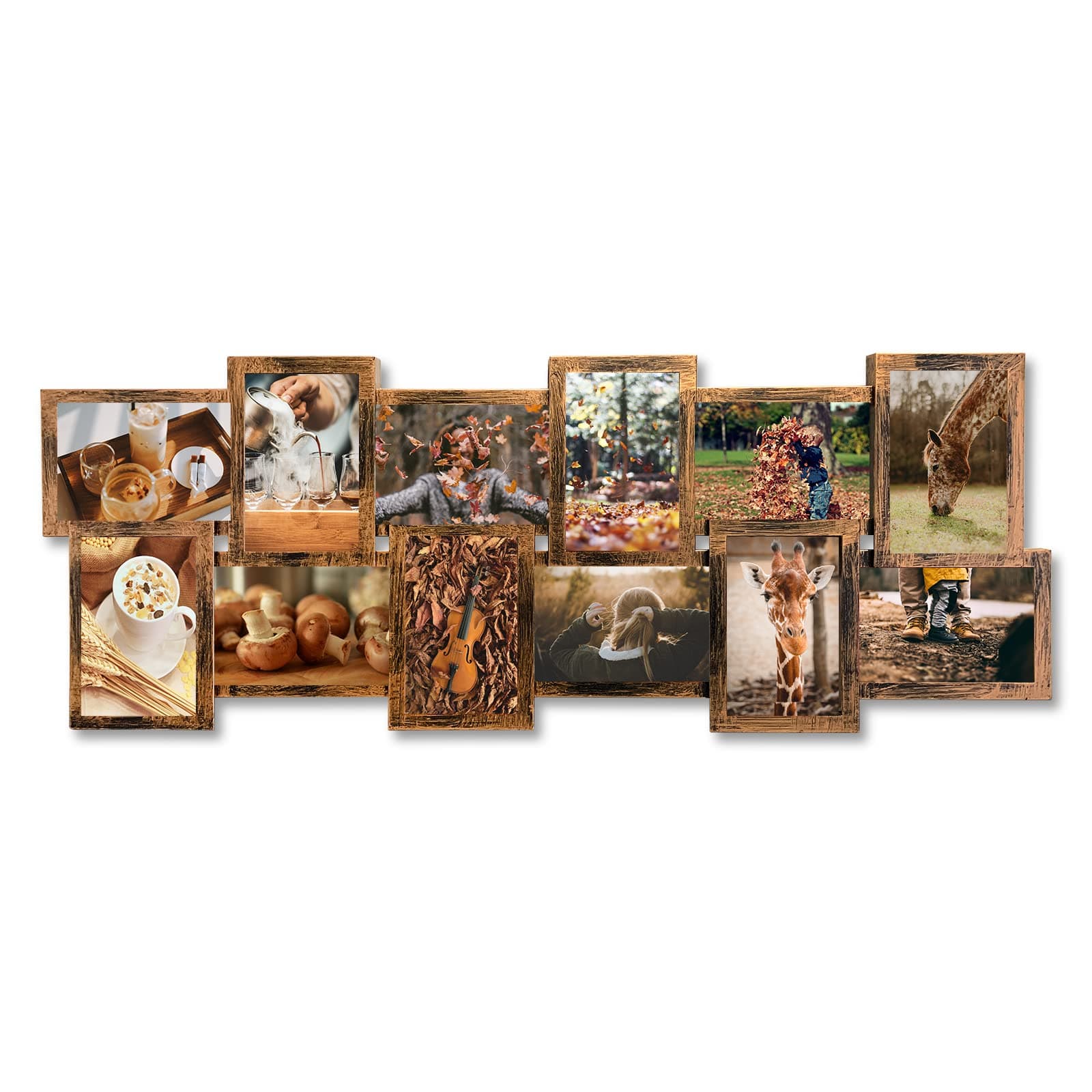 J.M.Deco 12 Opening Picture Collage Frame Wall Decor, 4x6 Photo Collage Frame for Gallery, Ideal Wedding/Christmas Gifts, One-Piece, Retro Brown