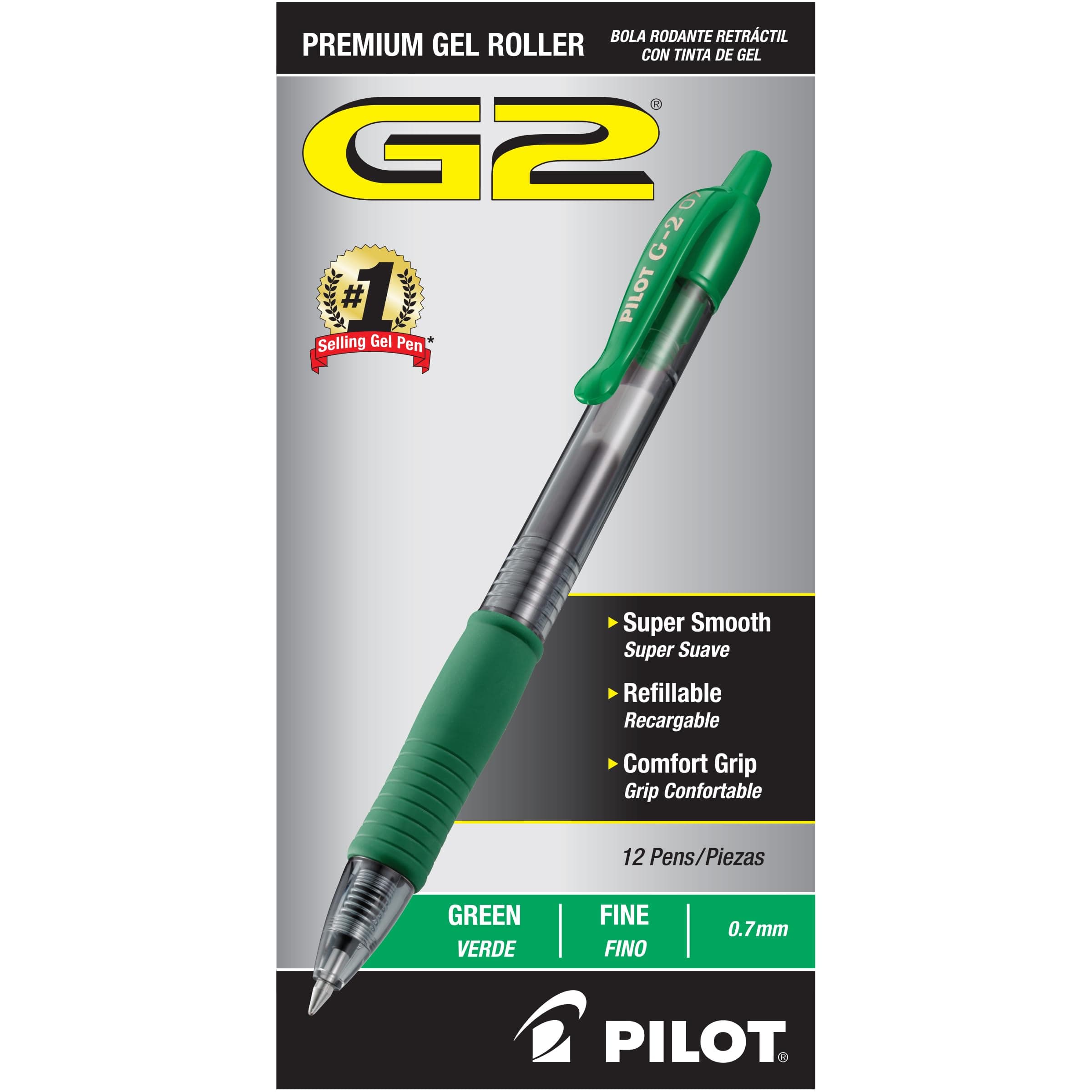 - Pilot G2 Premium Gel Roller Pens, Fine Point 0.7 mm, Green Ink Pens Fine Point, Pack of 12 - Ideal for School, Journaling, and Office Writing