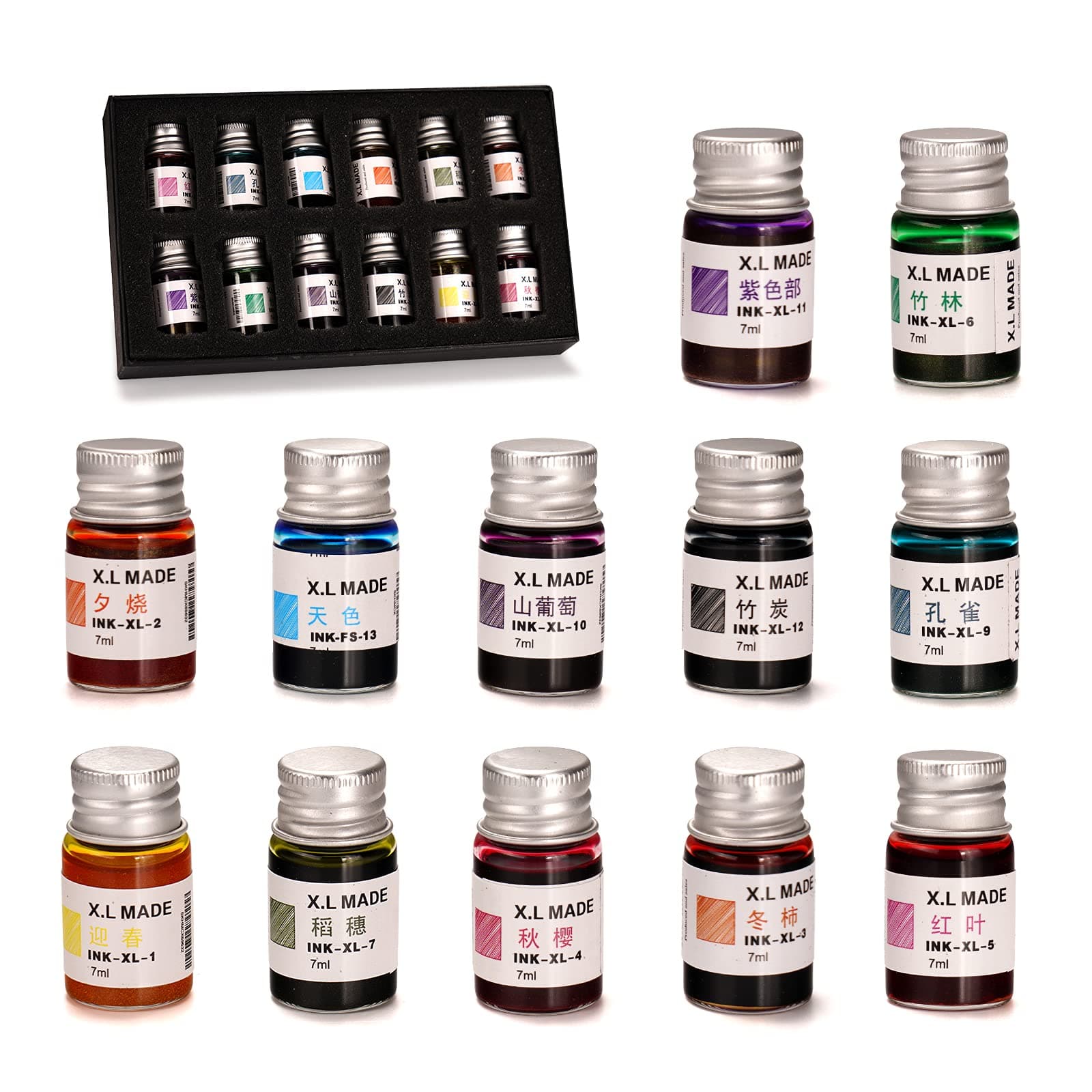 Drawing Inks,Calligraphy Inks, 12 Colorful Dip Pen Ink Set for Writing, Drawing, Great for Gift Giving.