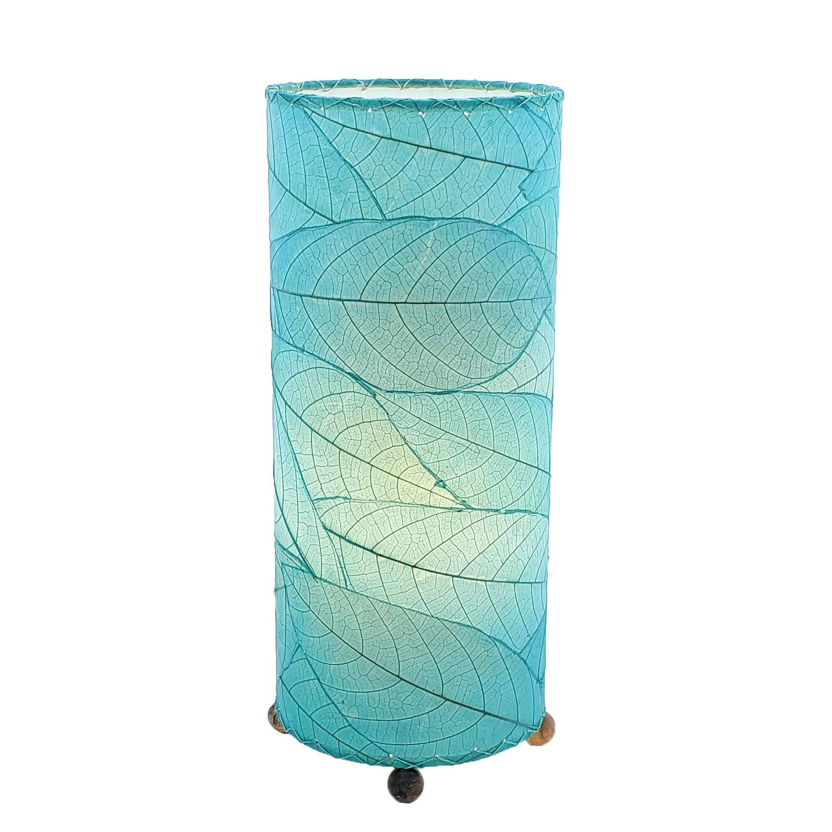 Eangee Home Design Cocoa Leaf Cylinder Table Lamp Sea Blue Shade Made of Real Cocoa Leaves 7 Inches Length x 7 Inches Width x 17 Inches Height (615 t sb)