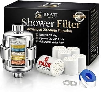 Shower Head Filter for Hard Water & Hair - 6 Replacement Cartridges -20 Stage - Water Softener to Remove Chlorine and Fluoride,BTHF-06