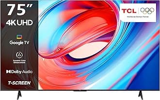 TCL television 75 Inch Smart TV 4K LED HDR 10 UHD Google TV, Dolby Audio, Dynamic Color Enhancement, 2GB RAM+16GB ROM, Metallic Bezel-less Design 75V6B - (2024 Model)
