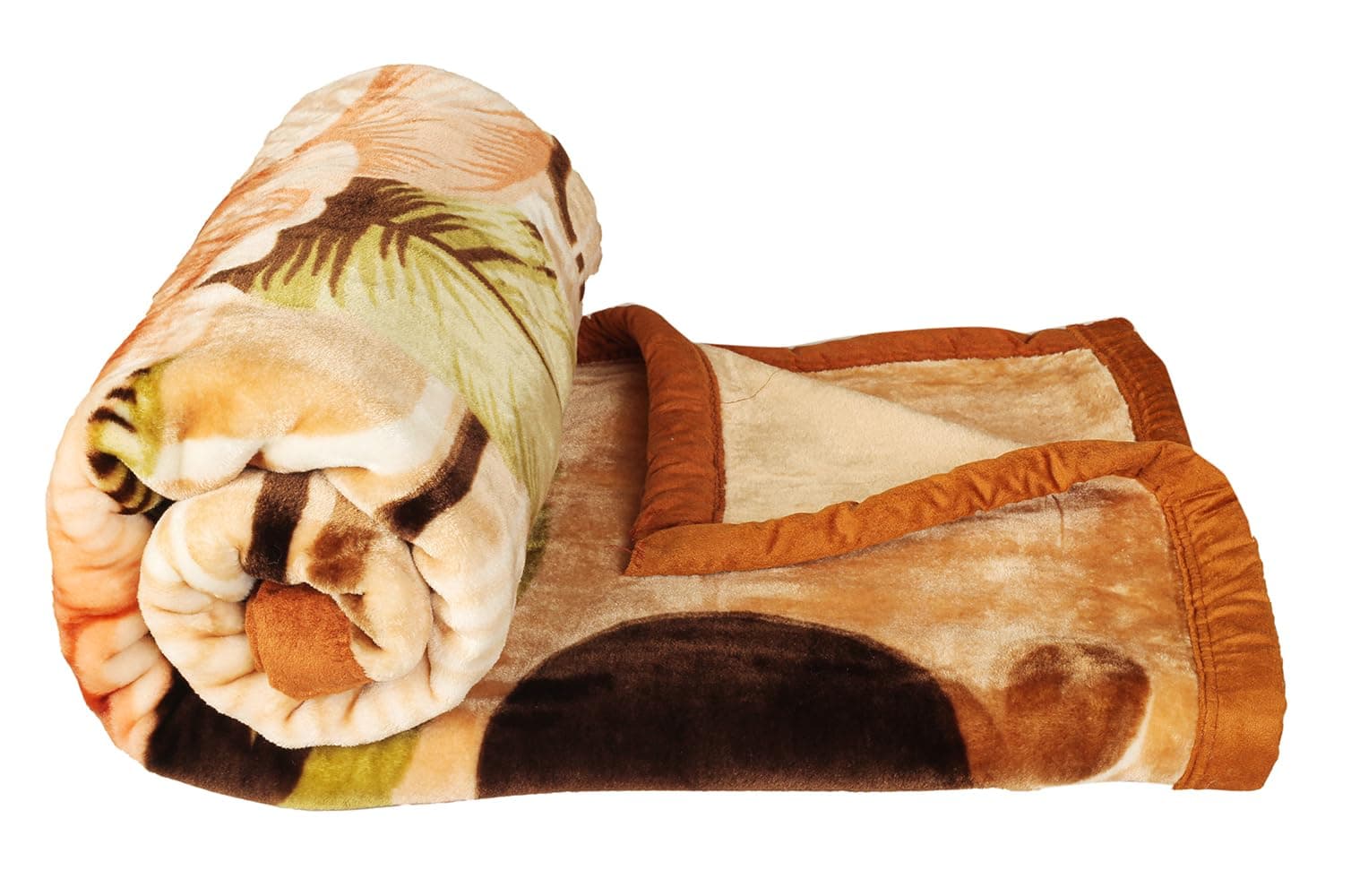 BSB HOME Super Soft Cloudy Printed Single Bed Blanket for Heavy Winter, Single Ply Mink Blanket King Size with 152 x 220 Cm – 2.5 Kg (Multicolour Beige Brown & Green, Pack of 1)