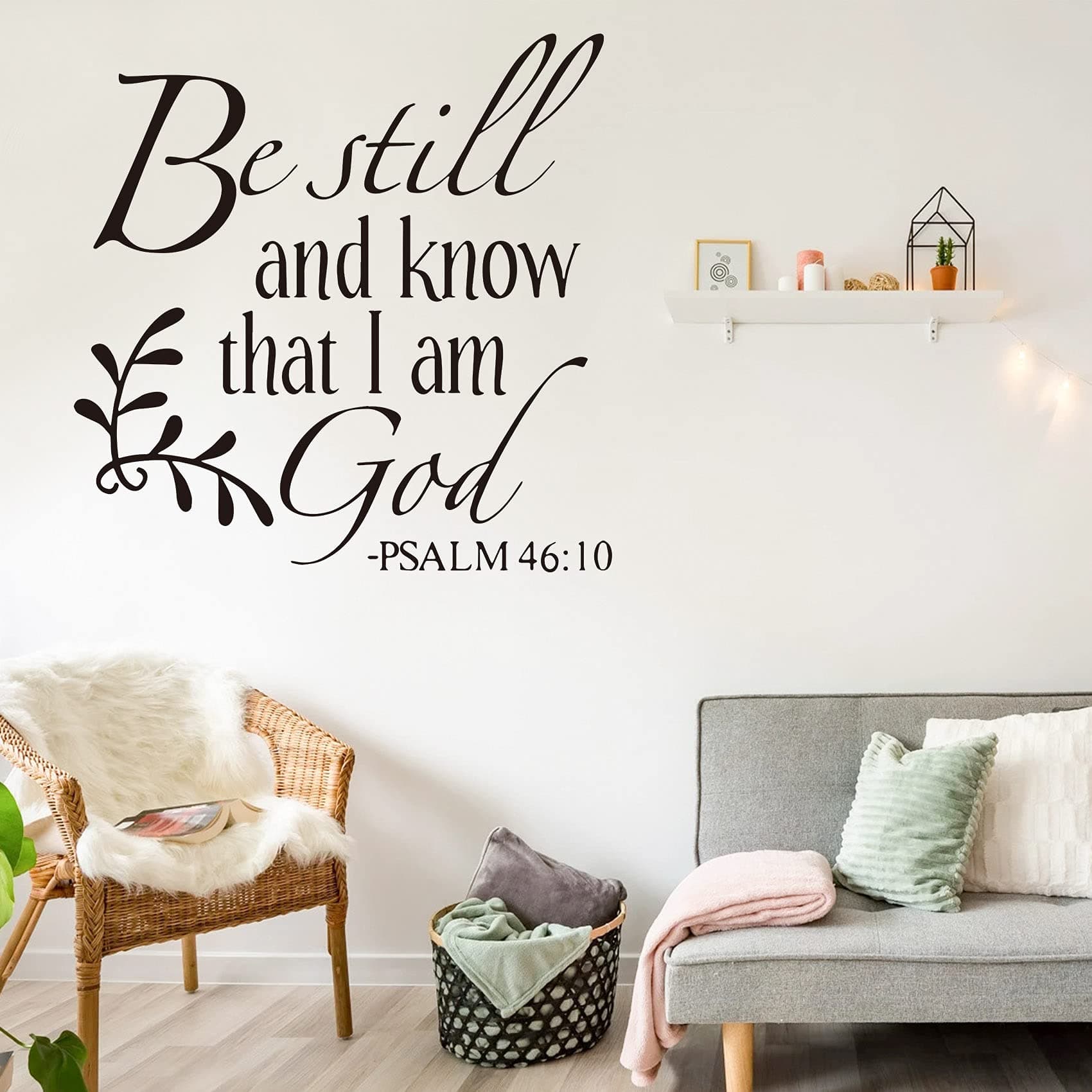 Be Still and Know That I am God Psalm 46:10 Wall Decal Christian Inspiring Bible Verse Quote Wall Stickers Vinyl Handwriting Art Letters Prayer Blessed Home Decor Wall Stickers