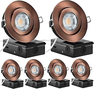 Bronze 4 Inch Led Gimbal Recessed Lights 6 Pack, Eyeball Soffit Lights with Junction Box,5CCT Selectable,9W 750LM,Dimmable