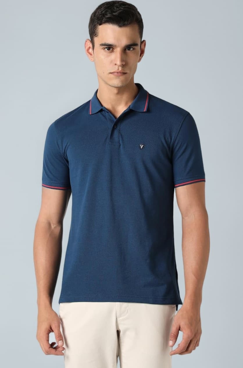 Van Heusen Men's Cotton Solid Regular Fit Collar Polo T-Shirt