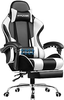 GTPLAYERGaming Chair, Computer Chair with Footrest and Lumbar Support, Height Adjustable Game Chair with 360°-Swivel Seat and Headrest and for Office or Gaming (White)The Forest Stewardship Council