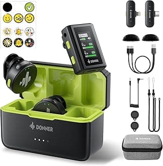 Donner VPM-20 Wireless Lavalier Microphone for USB-C/Lightning iPhone iPad Android Camera, with Charging Box, Dual-Channels Mics, Plug-Play, 1000ft Range, 48KHz 24Bit, Noise Cancellation, 40h Use Max