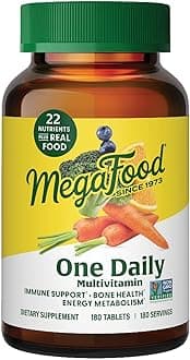 One Daily Multivitamin - Multivitamin for Women and Men - with Real Food - Immune Support Supplement -Vitamin C & Vitamin B - Bone Health - Energy Metabolism - Vegetarian, Non-GMO - 180 Tabs