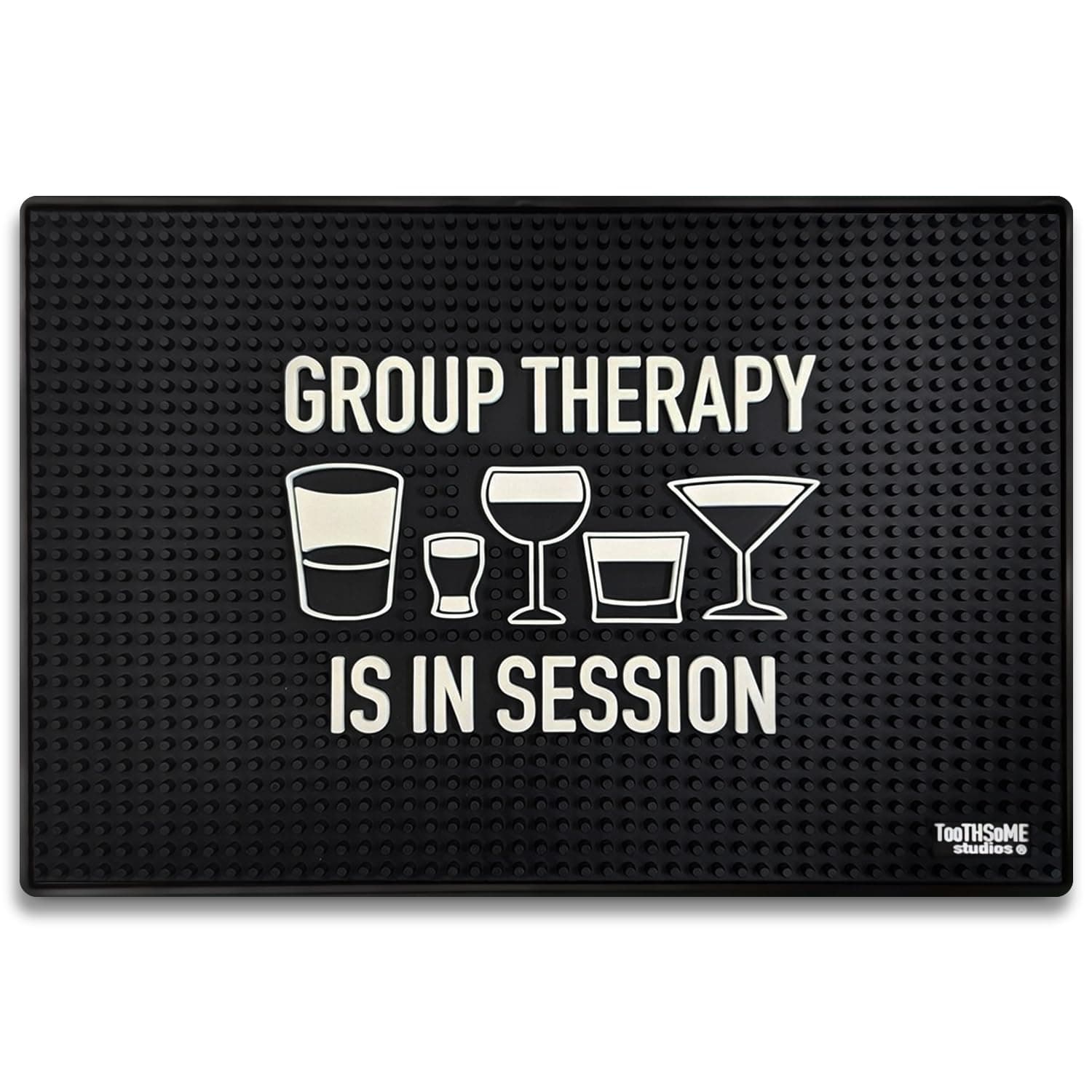 Group Therapy is In Session 17.7" x 11.8" Funny Bar Spill Mat Rail Countertop Accessory Home Pub Decor Slip Resistant Durable Thick Bar Covering for Craft Brewery Kitchen Cafe and Restaurant Accessory