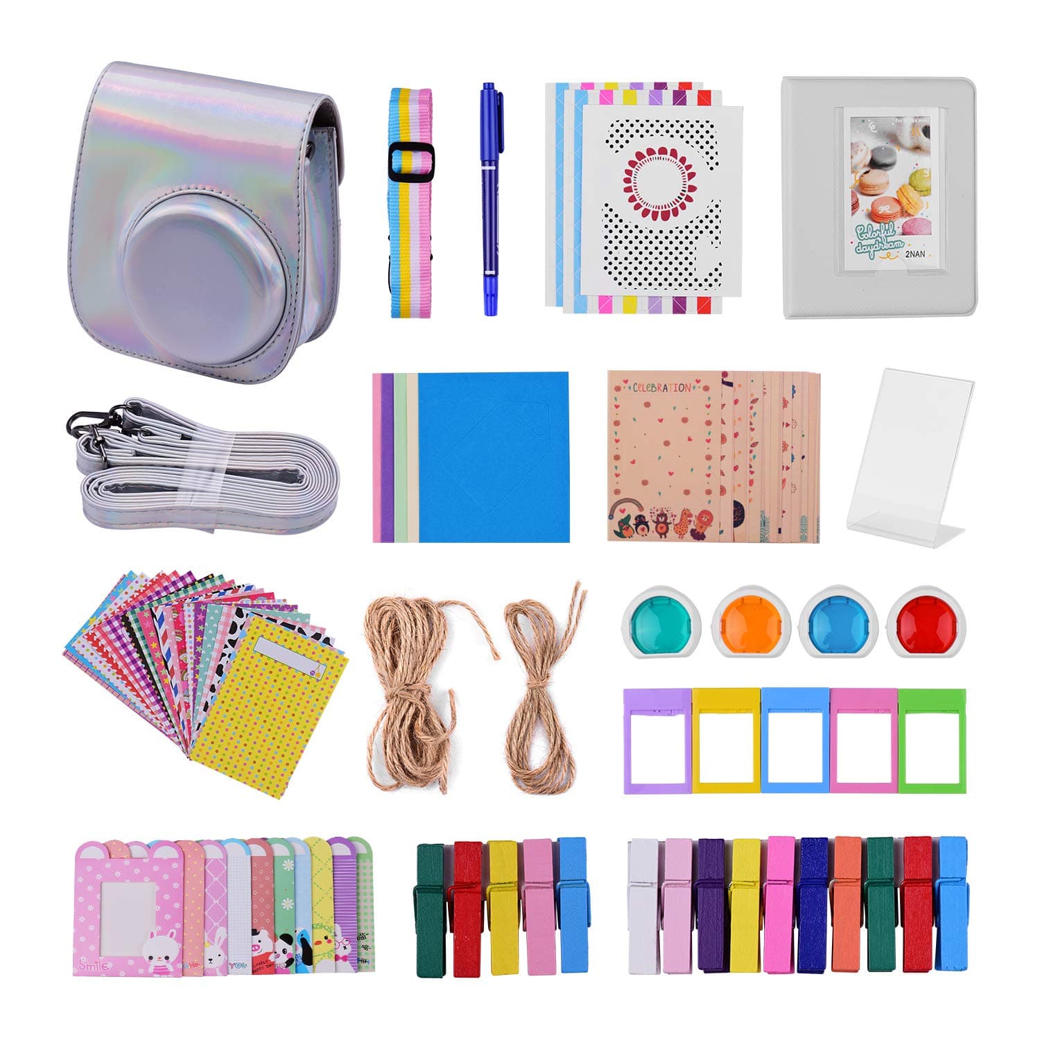 – Andoer 12-in-1 Instant Camera Accessories Bundle Kit for Fujifilm Instax Mini 11 Including Camera Bag/Camera Strap/Photo Album/Photo Clips/Photo Frame/Hanging String/Stickers/Pen/Filters