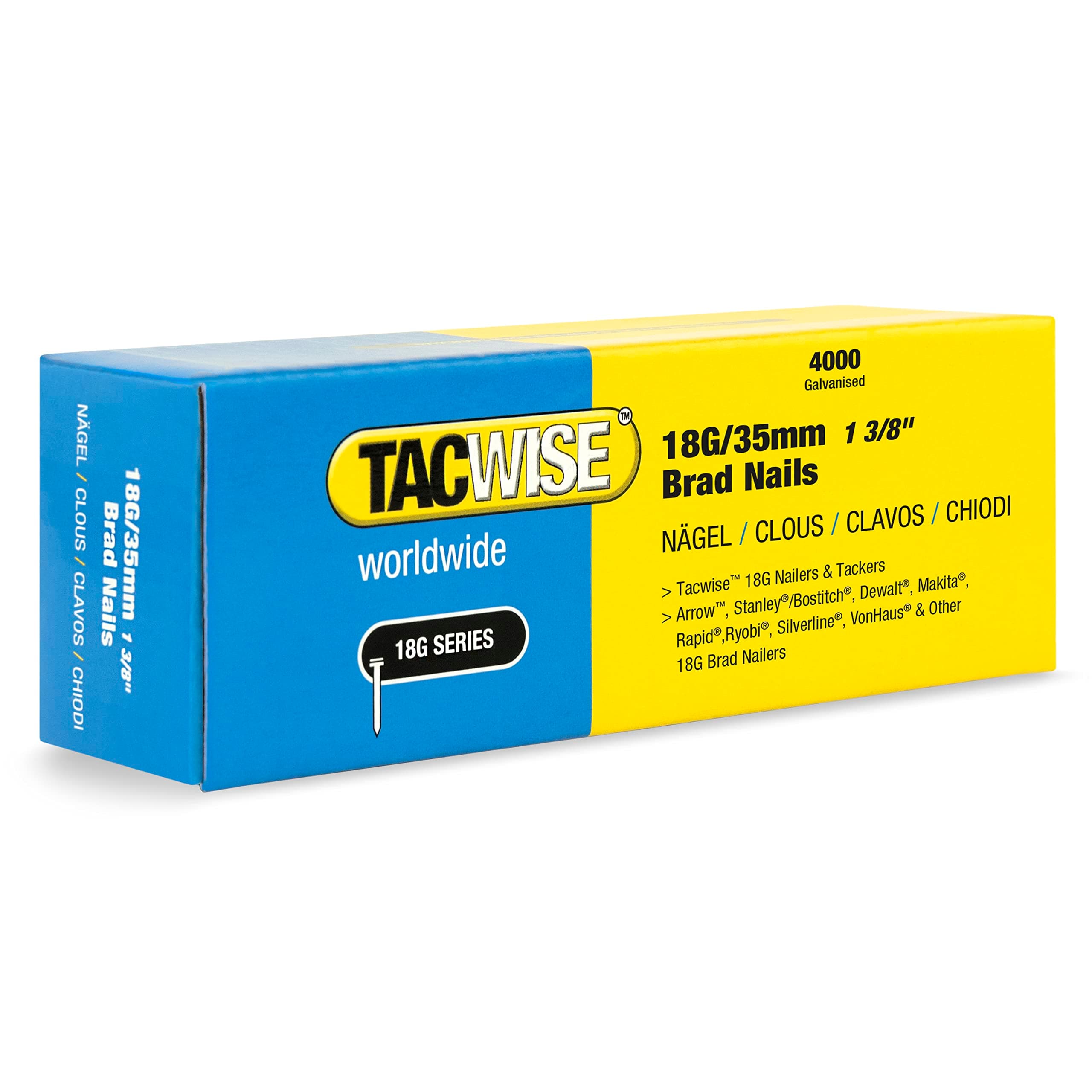 Tacwise 1713 Type 18G / 35 mm Galvanised Brad Nails, Pack of 4,000