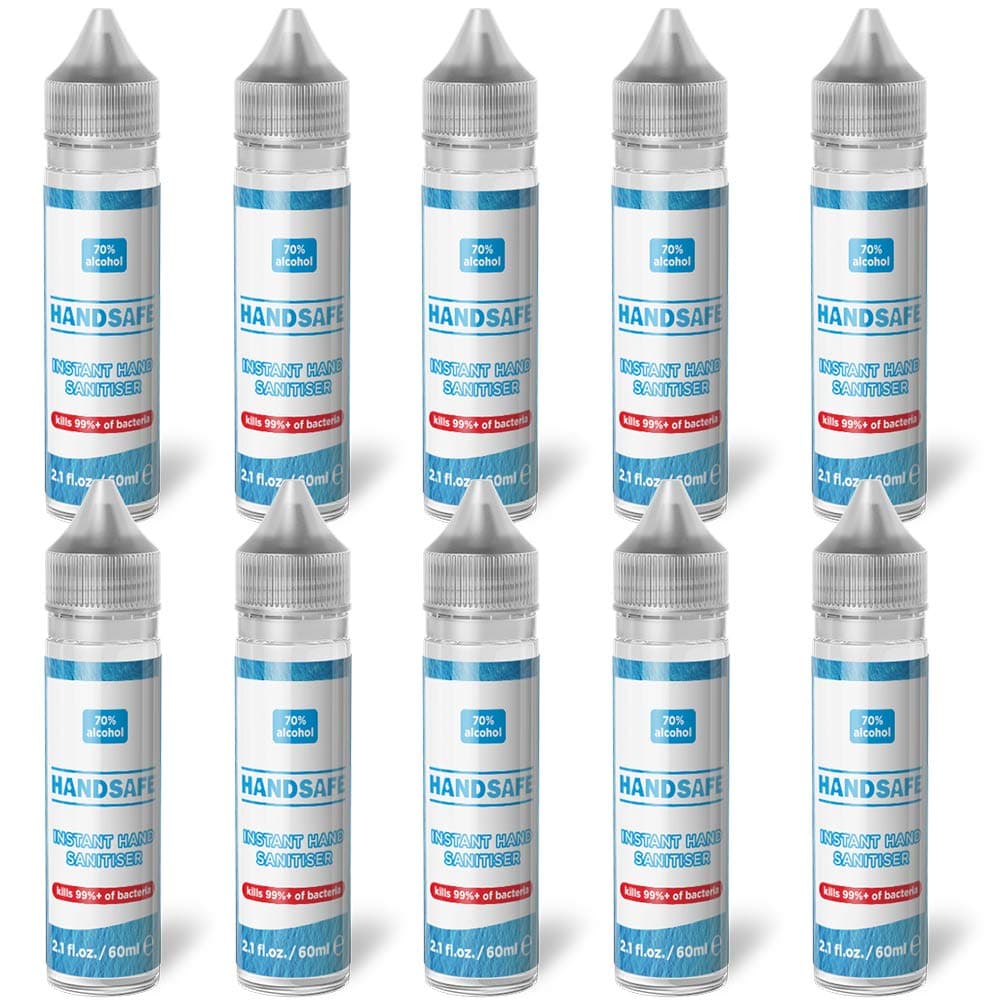 Handsafe - 100 x 60ml Hand Sanitiser Liquid Multipack, Kills 99.9%+ of Bacteria & Viruses, 70% Alcohol Based, Medical Grade, Anti Bacterial Fast Acting Formula