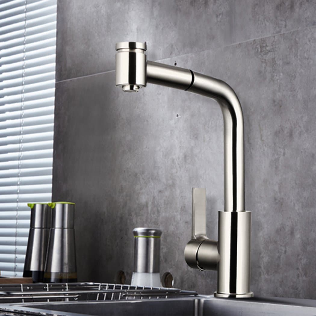 Bazal Kitchen Best Commercial Stainless Steel Single Handle Pull Down Sprayer Kitchen Faucet, Pull Out Kitchen Faucets Brushed Nickel