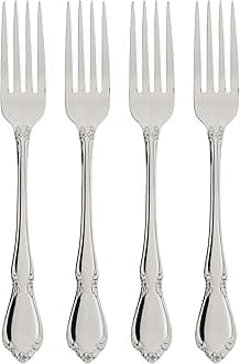 Silverware Set, Chateau Fine Flatware Dinner Forks Set, Service For 4, 18/10 Stainless Steel Forks, Rust Resistant, Dishwasher Safe, Long Fork, Home & Kitchen Eating Utensils (Silver, 4 Piece)