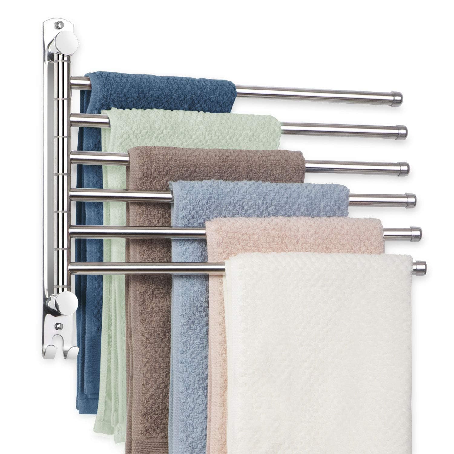 Towel Rack Wall Mounted JSVER Bathroom Towel Rack, Space Saving Towel Holder, 13.4 Inches Swivel SUS304 Stainless Steel Towel Bar, 180° Rotation 6 Arms Towel Racks for Bathroom