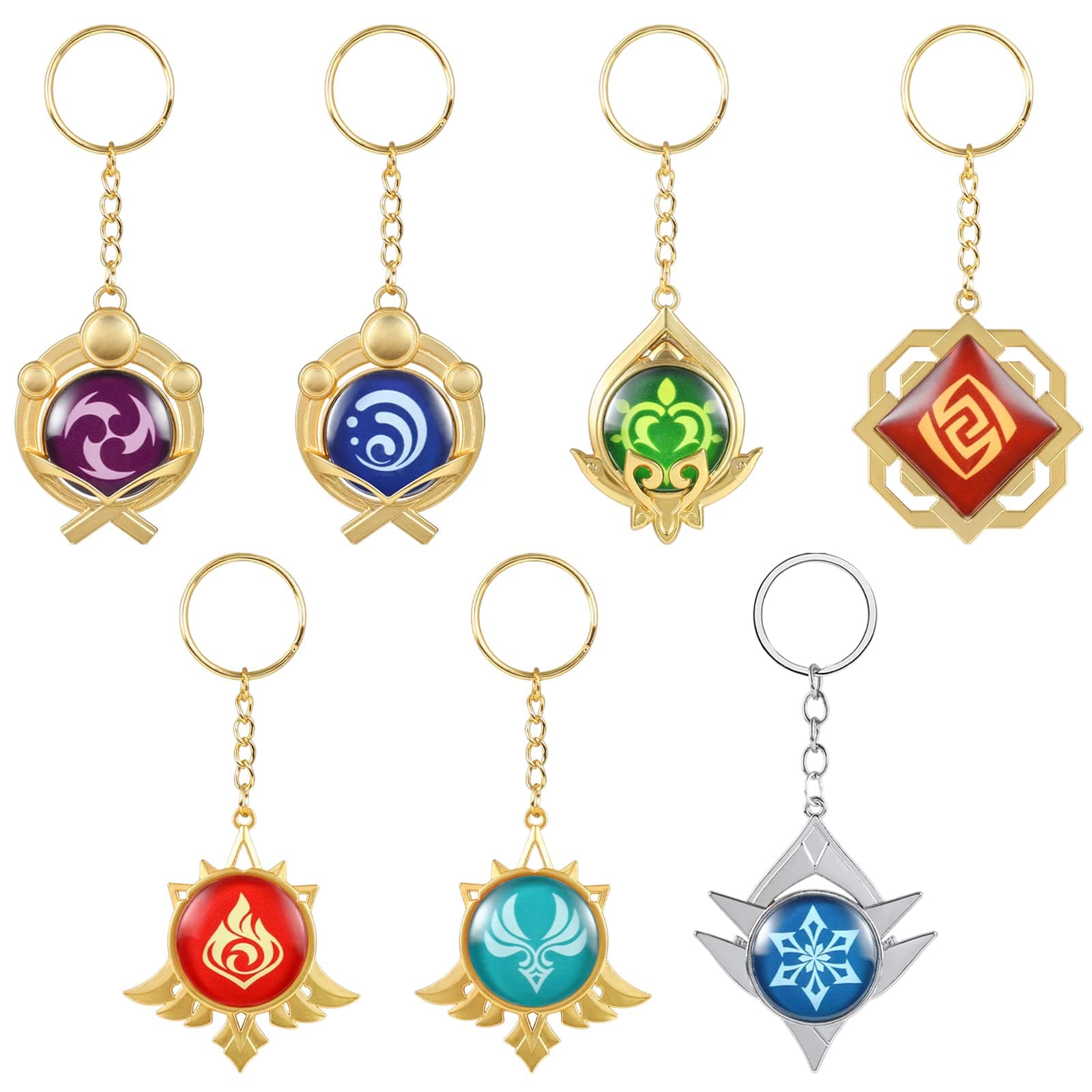7 Pack Genshin Impact Vision Keychains, Anime Key Ring, Collection and Genshin Fans