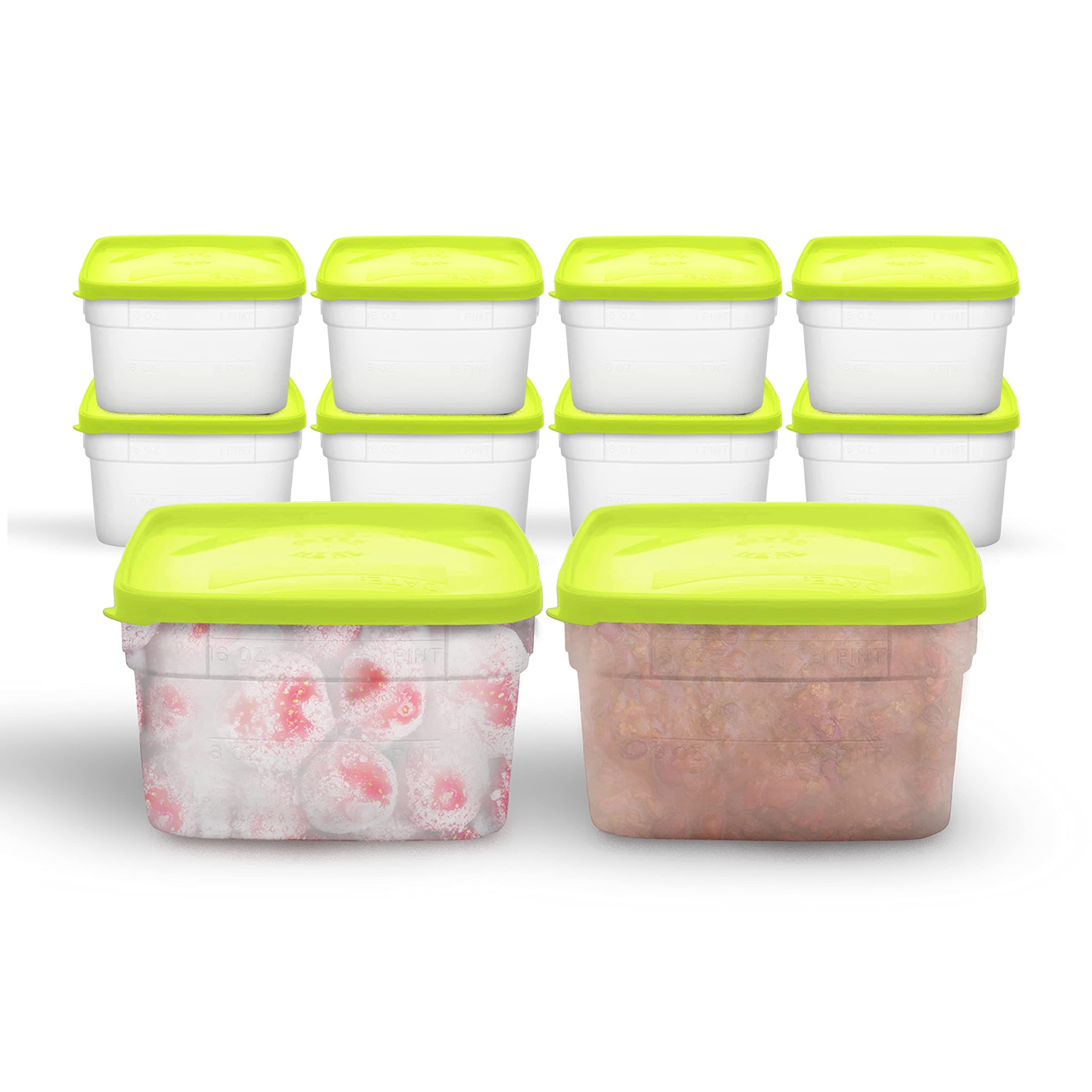 Arrow Reusable Plastic Storage Container Set, 10 Pack, 1 Pint/16 Ounce Each – Food, Meal Prep, Leftovers – Freeze, Store, Reheat - Clear Container Set With Lids – BPA-Free, Dishwasher/Microwave Safe