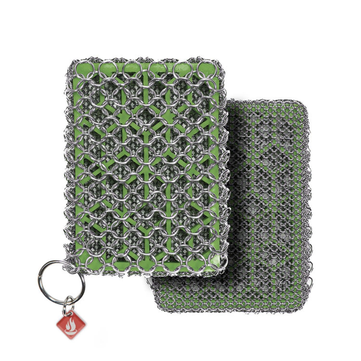 Knapp Made Combo Chainmail Cast Iron Scrubber with Silicone Core - Heavy Duty Rings and Fine Chainmail Rings -Premium Cast Iron Cleaner Chainmail Scrubber -Perfect for Cast Iron Cookware,Skillet,Woks