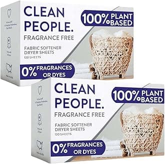 THE CLEAN PEOPLE The Clean People Fabric Softener Sheets - Dryer Sheets - Soften & Eliminate Static - Vegan Clothes Softener, Essential Oils - Fragrance Free - PA
