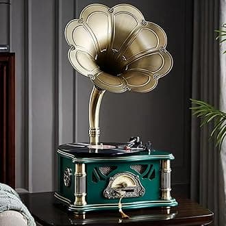 Vintage Gramophone with Bluetooth Output Vintage Record Player (Dark Green)