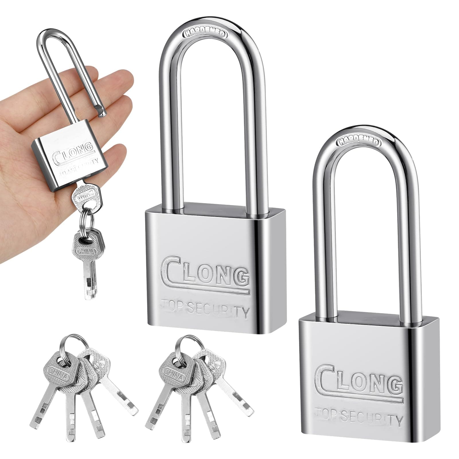 2 Pack Long Shackle Padlocks, Padlock with Keys Heavy Duty Keyed Padlocks Long Neck Padlock for Shed Gym Locker Fence Garage Outdoor