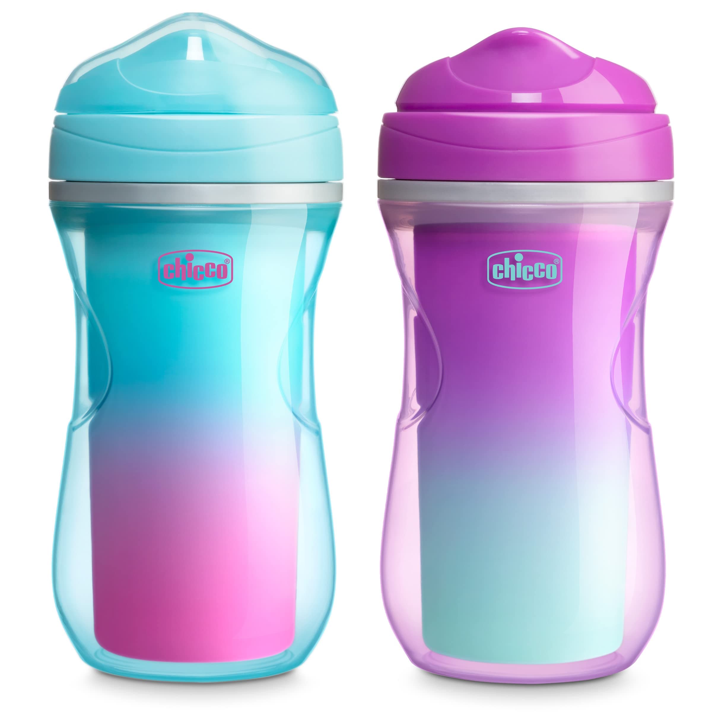9oz. Double-Wall Insulated Sippy Cup with Bite-Proof Rim Spout and Spill-Free Lid | Top-Rack Dishwasher Safe | Easy to Hold Ergonomic Indents | Pink/Teal/Purple Ombre, 2pk| 12+ Months