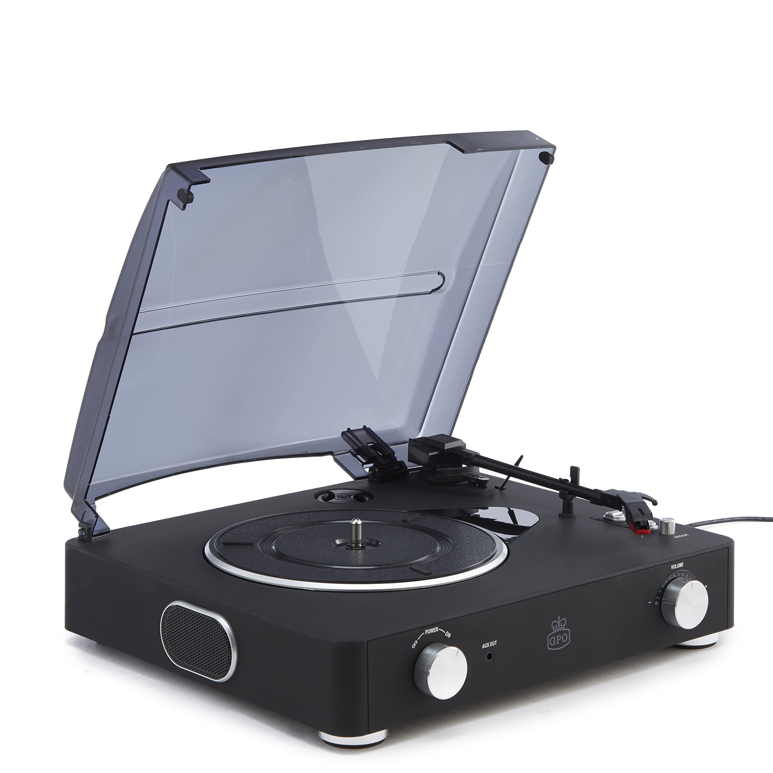 Retro STYLO II - Record Player, 3-Speed setting LP Vinyl Turntable, 3-Speed Portable, Built-in Stereo Speakers with AUX output - Black