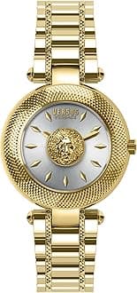 Versus VersaceBrick Lane Collection Luxury Womens Watch Timepiece with a Gold Bracelet Featuring a Gold Case and Silver Dial