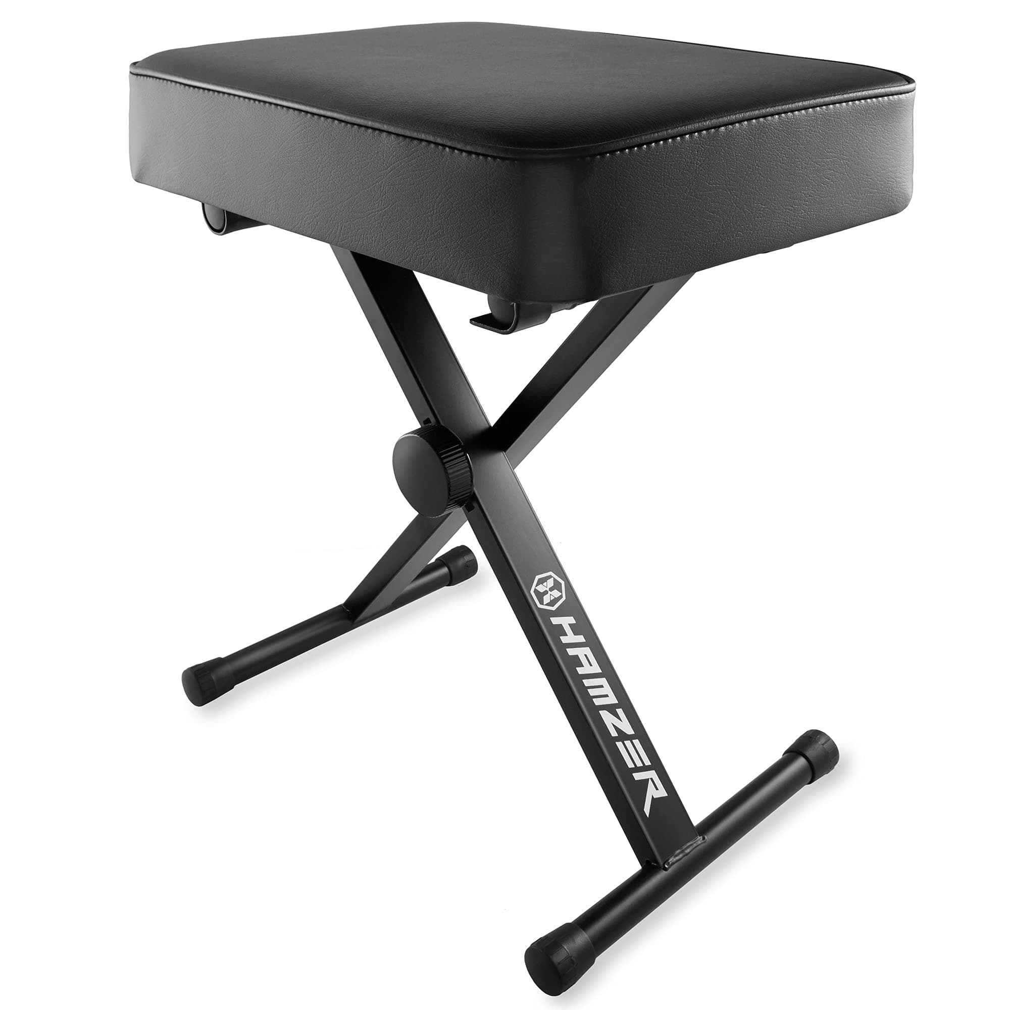 Hamzer Adjustable Padded Keyboard Bench, Heavy-Duty Foldable and Portable X-Style Stool Piano Seat with Cushion, Black
