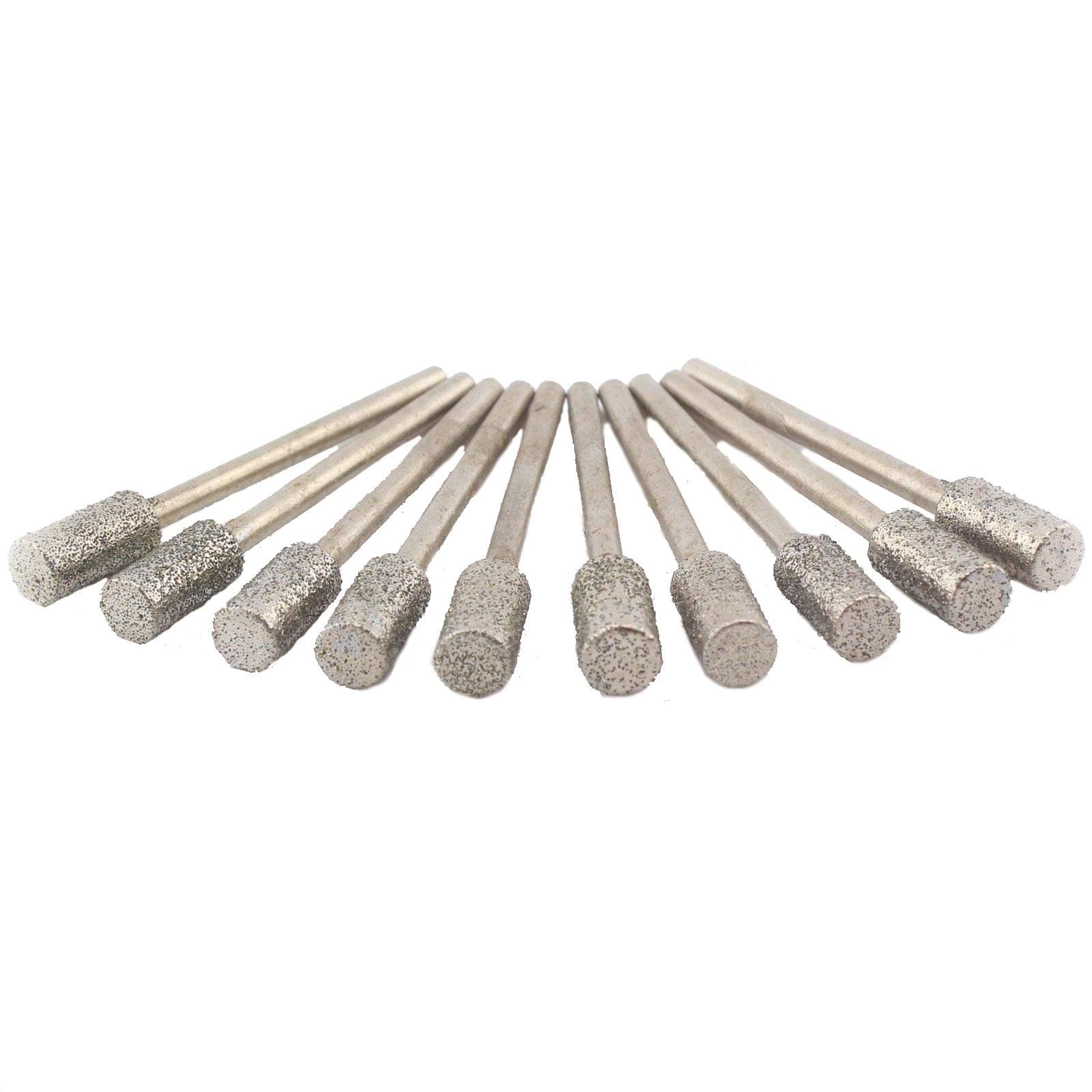 10PC 6mm/0.25" Cylinder Head Diamond Coated Grinding Bits Diamond Mounted Points Grinding Carving Burr Set