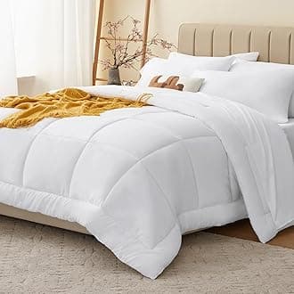 CozyLux King Size Comforter Set White, 7 Pieces Bed in a Bag, White Comforter King Size, All Season Bedding Sets with Stitch Quilted Comforter, Flat Sheet, Fitted Sheet, Pillowcases
