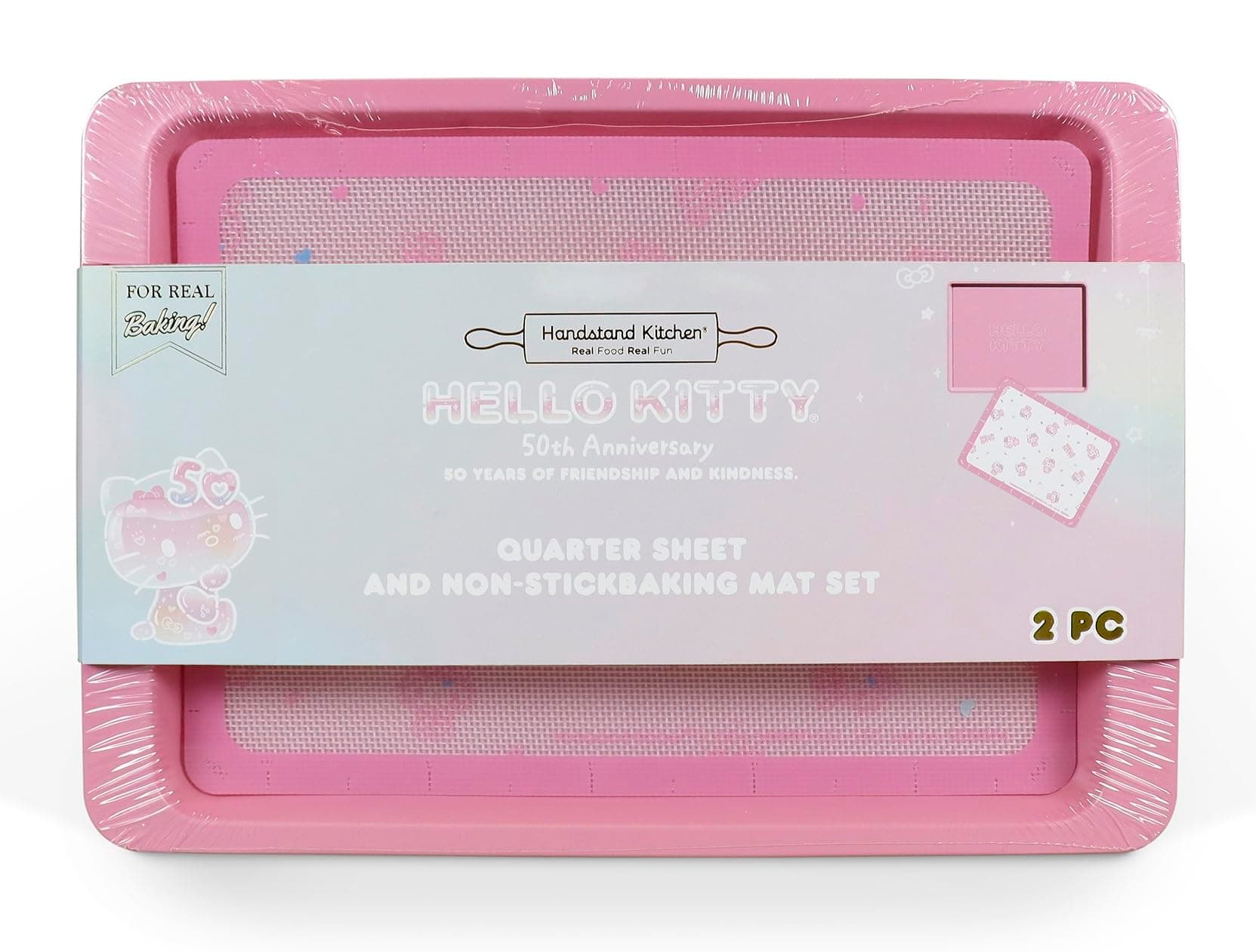 Handstand Kitchen Hello Kitty Commemorative 50th Anniversary Quarter Baking Sheet with Non-Stick Baking Mat Set
