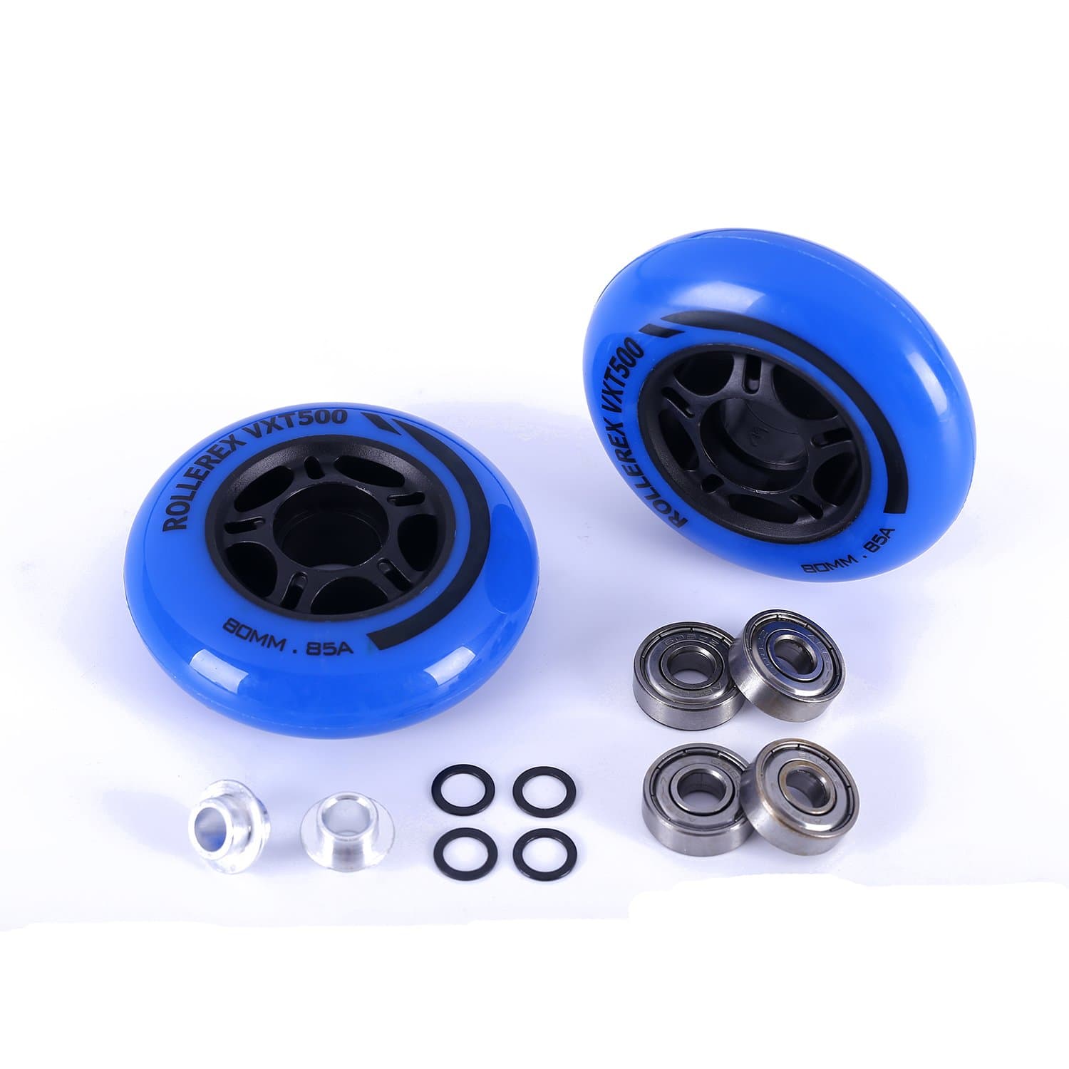 Rollerex VXT500 RipStik/Inline Skate Wheels (2-pack w/bearings, spacers and washers) (Use on Hockey Roller Blades) - Can Be Used As RipStik Caster Board Wheel Replacements