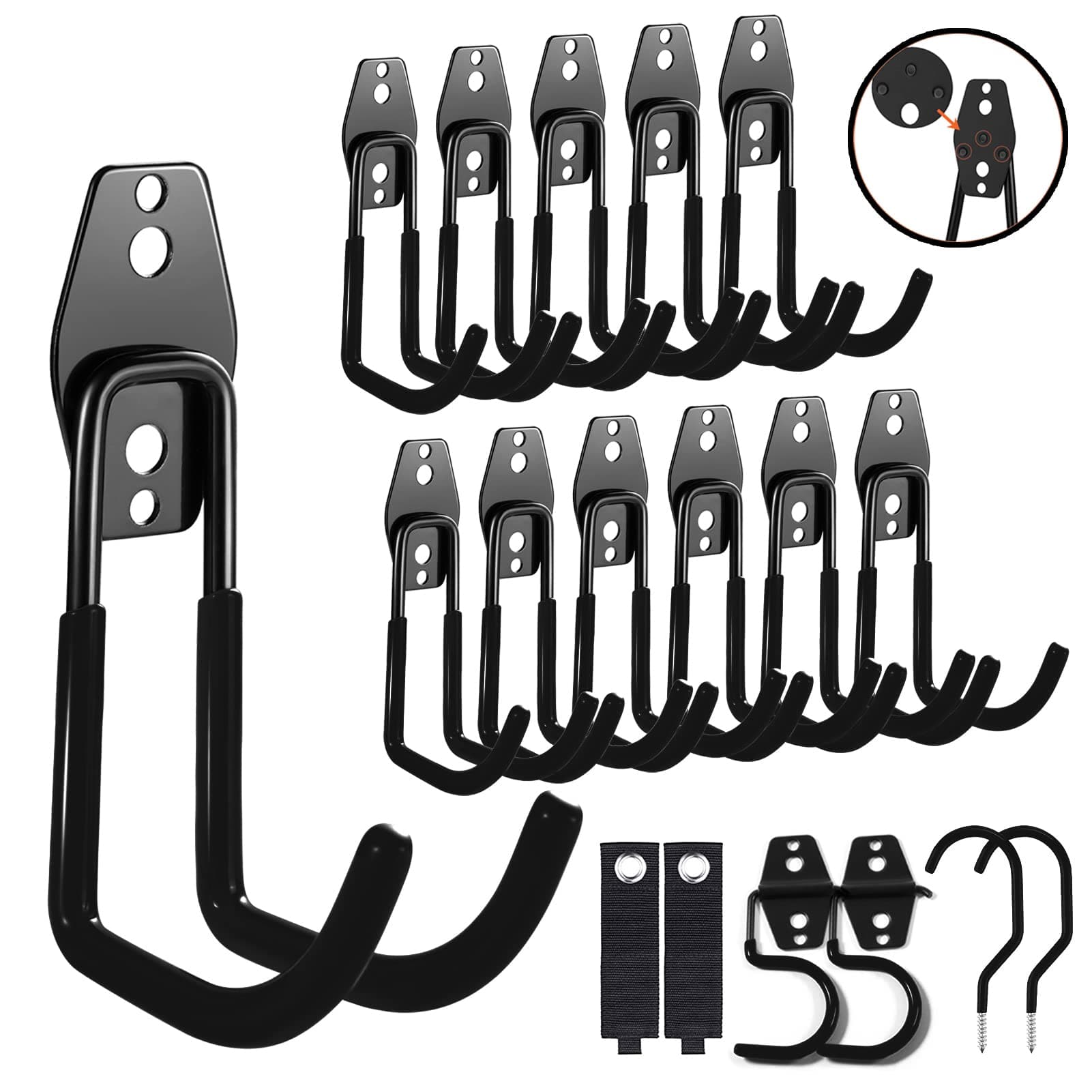 3-H Garage Storage Hooks 18PC,Garage Hooks Heavy Duty,Garage Hooks with 1 Extra Strengthen Welding Point for Shed Hanger Organizing Ladder Bike Chair Shovel Garden Yard Tools,70lbs,5.5 inch(Black)
