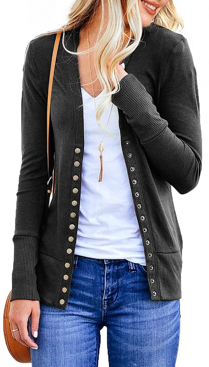 Women's Long Sleeve Lightweight Summer Cardigans Open Front Button Down Basic Soft Fall Fashion Outwear