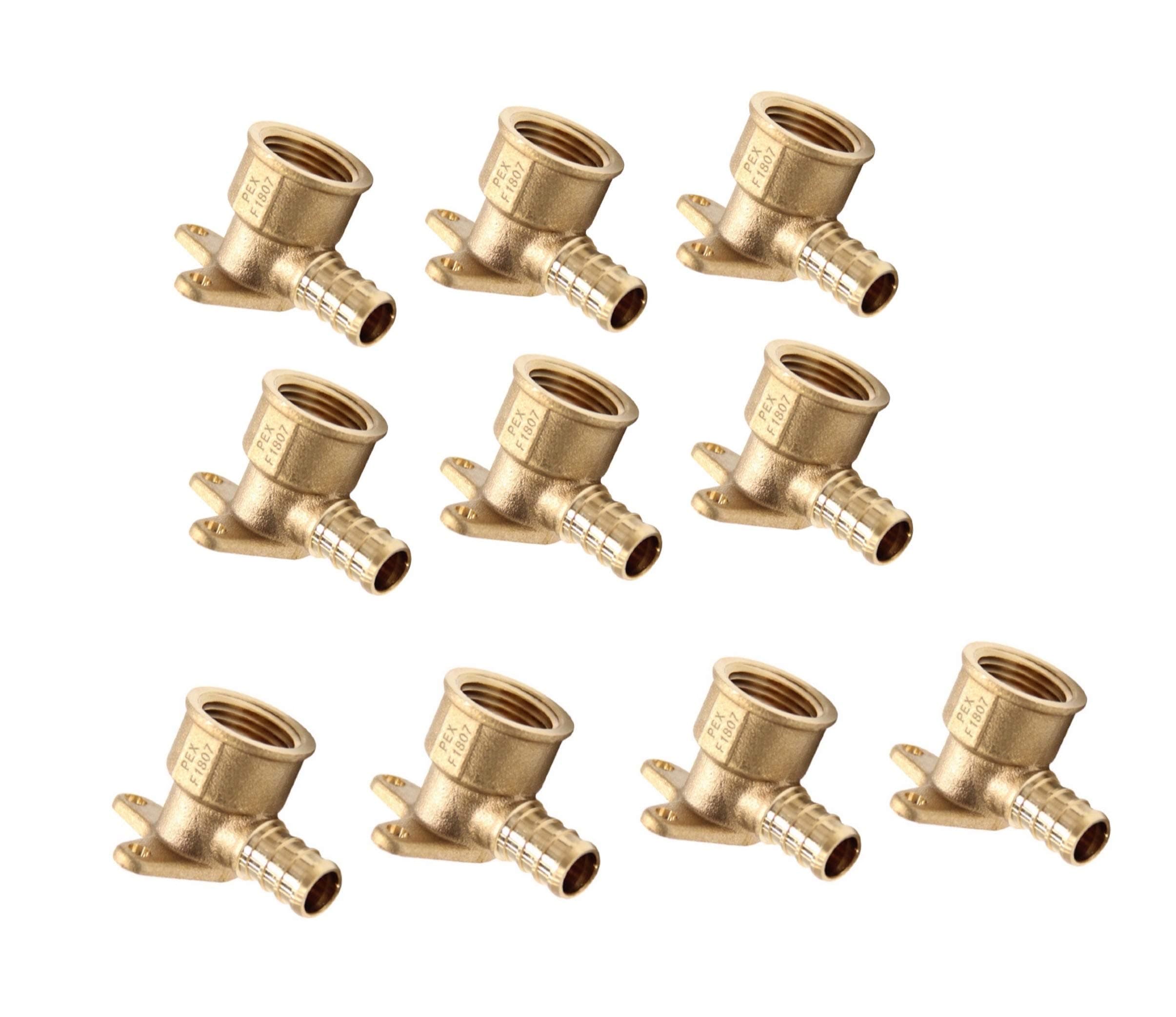 (Pack of 10) EFIELD Pex Drop-Ear Elbow Brass Crimp Fitting 1/2 Inch x 1/2 Inch Female NPT, ASTM F1807,(PEX1807159)