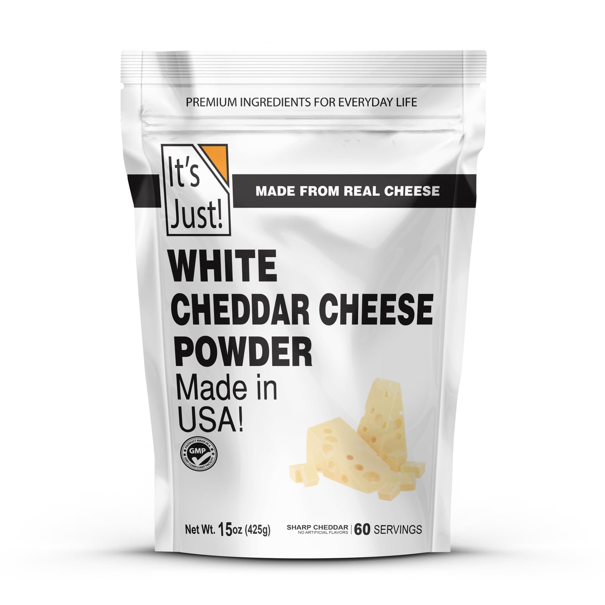 It's Just - White Cheddar Cheese Powder, Traditional Sharp Flavor, Made in USA, rBST/rBGH Hormone Free, 15oz, Shelf Stable, Make Cheese Sauce, Sprinkle for Flavor