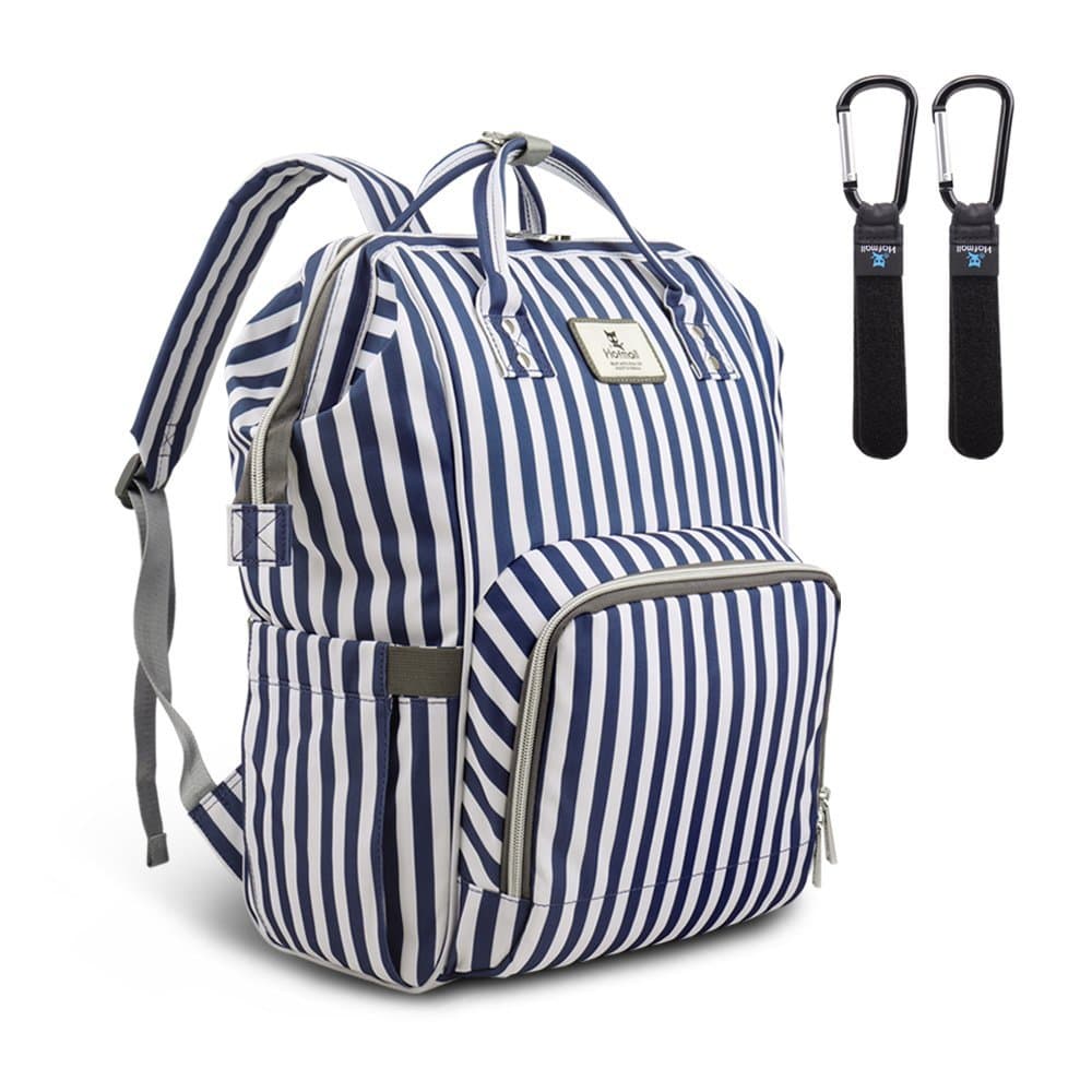 Diaper Bag, Hafmall Waterproof Diaper Backpack, Multi-Function Baby Travel Backpack with Stroller Straps for Mom and Dad (Blue & White Stripes)