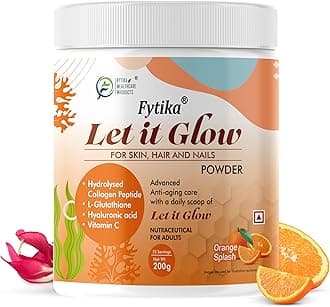 Fytika Let It Glow 200G (Orange, Pack of 1) Marine Collagen Supplement for Men & Women|L- Glutathione, Vitamin C, Sesbania Agati Extract|Promotes Healthy Skin, Hairs and Nails
