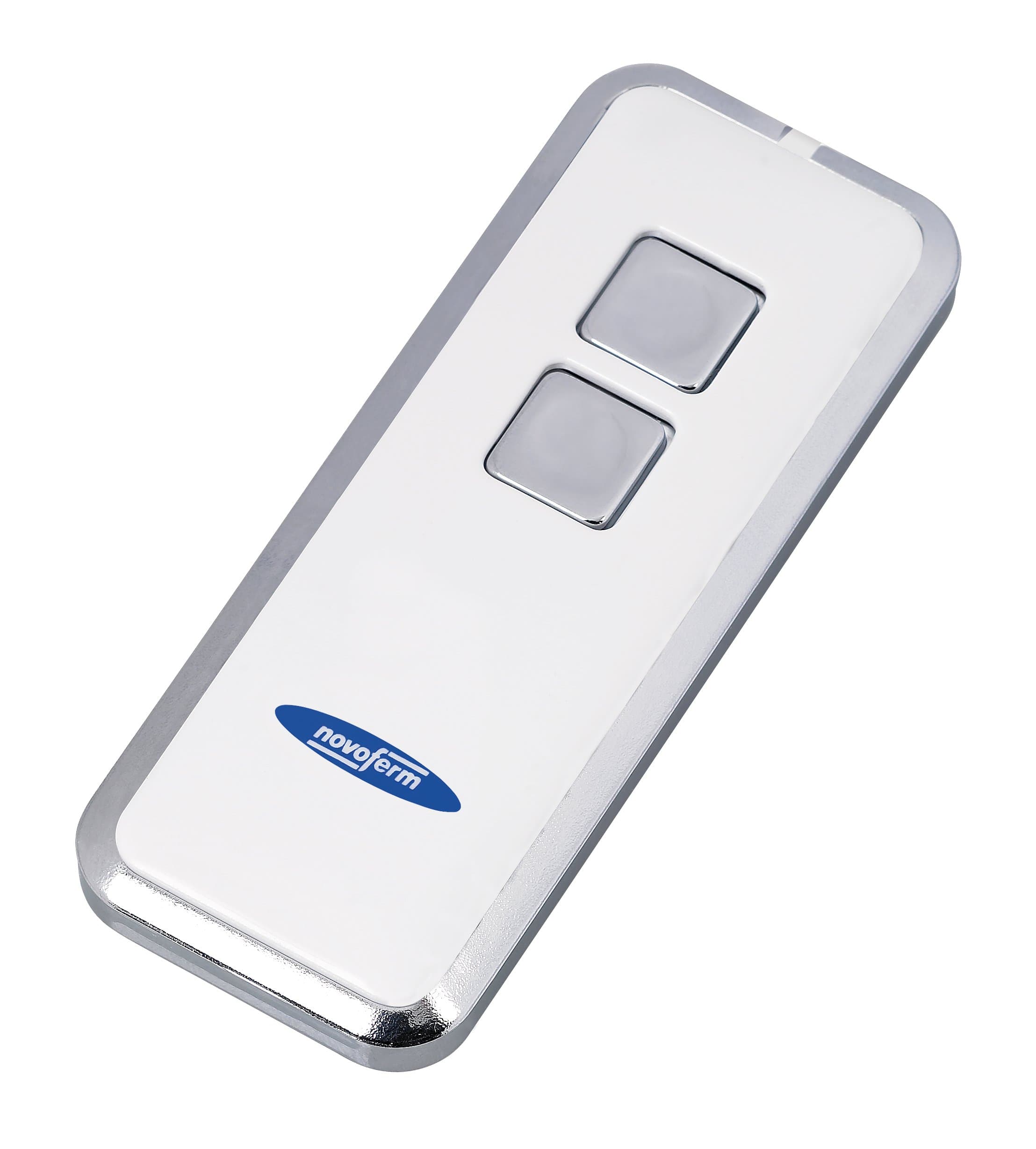 Garage Door Remote Control/Handheld Transmitter, Mini Novotron 522 Design, 2 Channel Transmitter with KeeLoq Change Code, 64 or More 128 bit encryption, 433 MHz Silver/White (Button Cell Included)