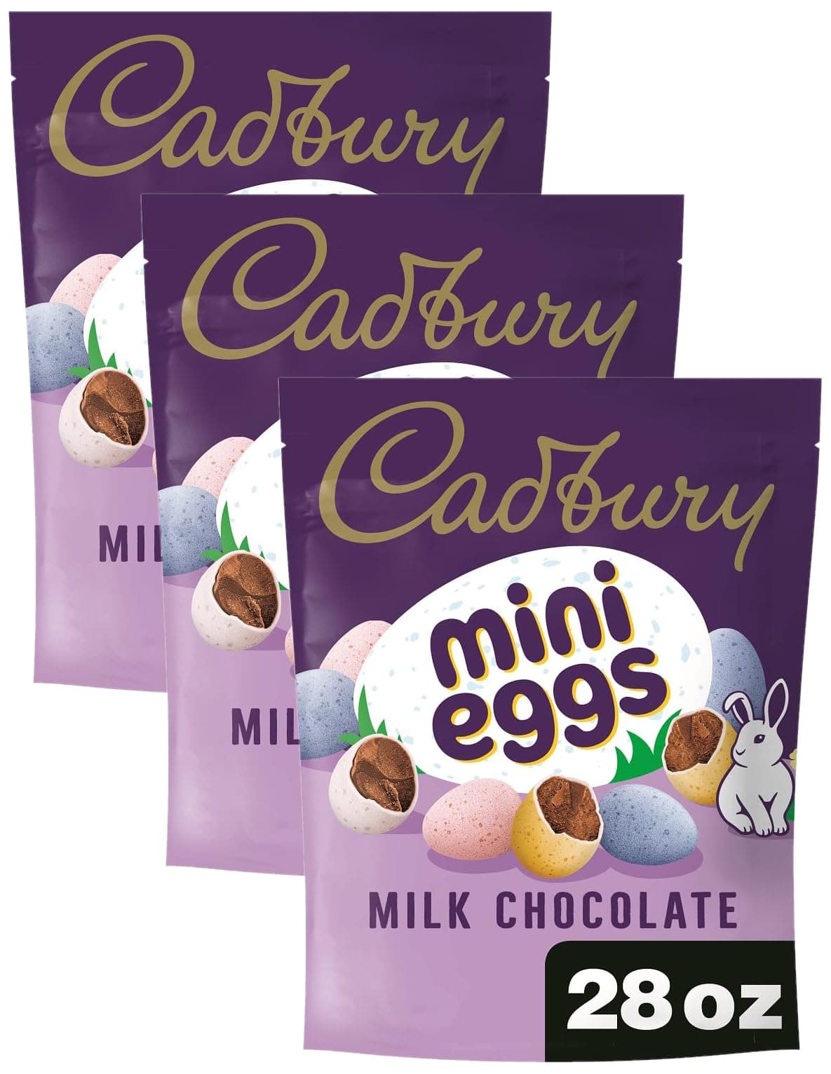 Cadbury MINI EGGS Milk Chocolate with a Crisp Sugar Shell Candy, Easter, 28 oz Resealable Bag (Pack of 3)