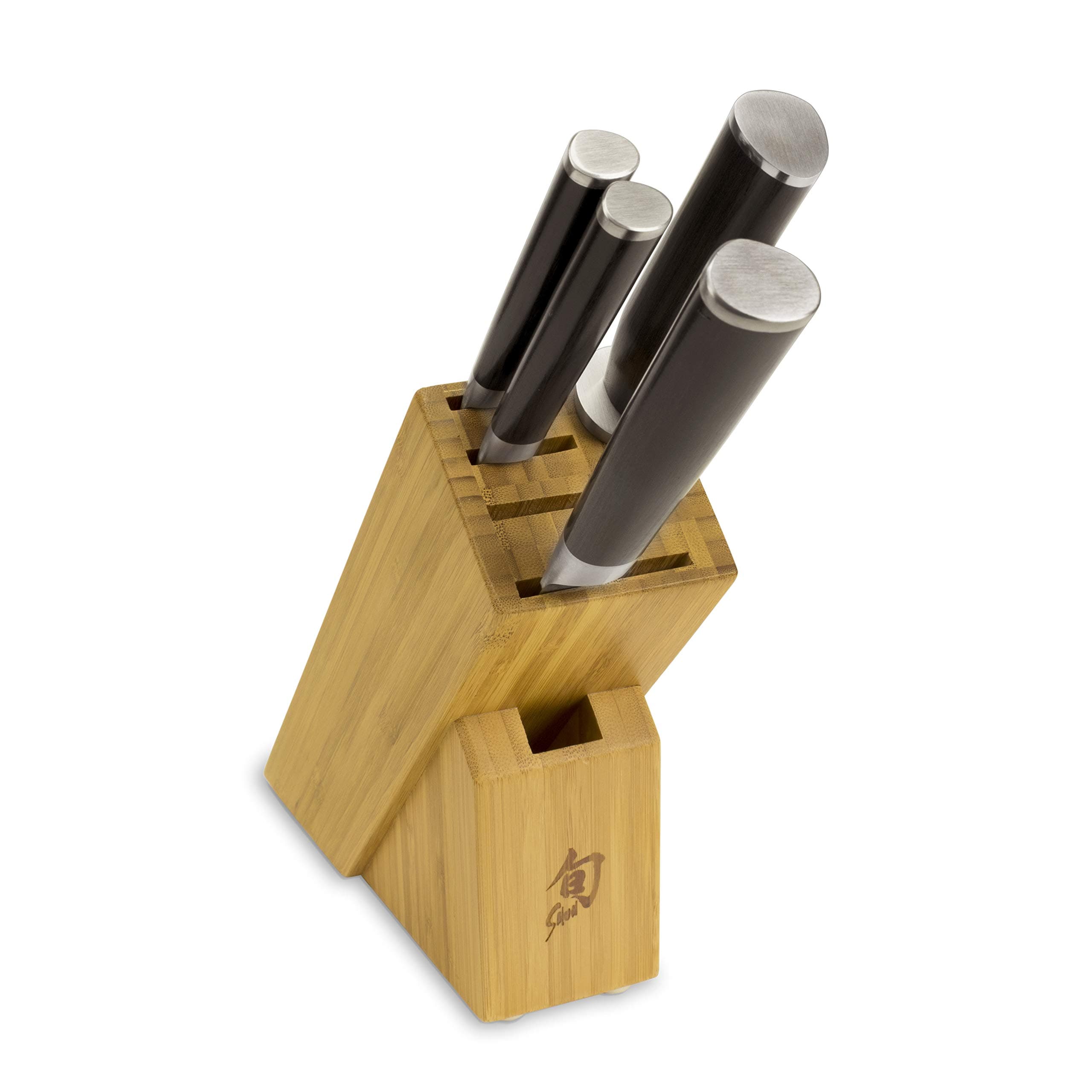 Classic 5 Piece Slimline Block Set, Includes 8" Chef, 3.5" Paring & 6" Utility Knives, Handcrafted Japanese Knife Block Set, Damascus Stainless Steel Cladding, Pakkawood Handle