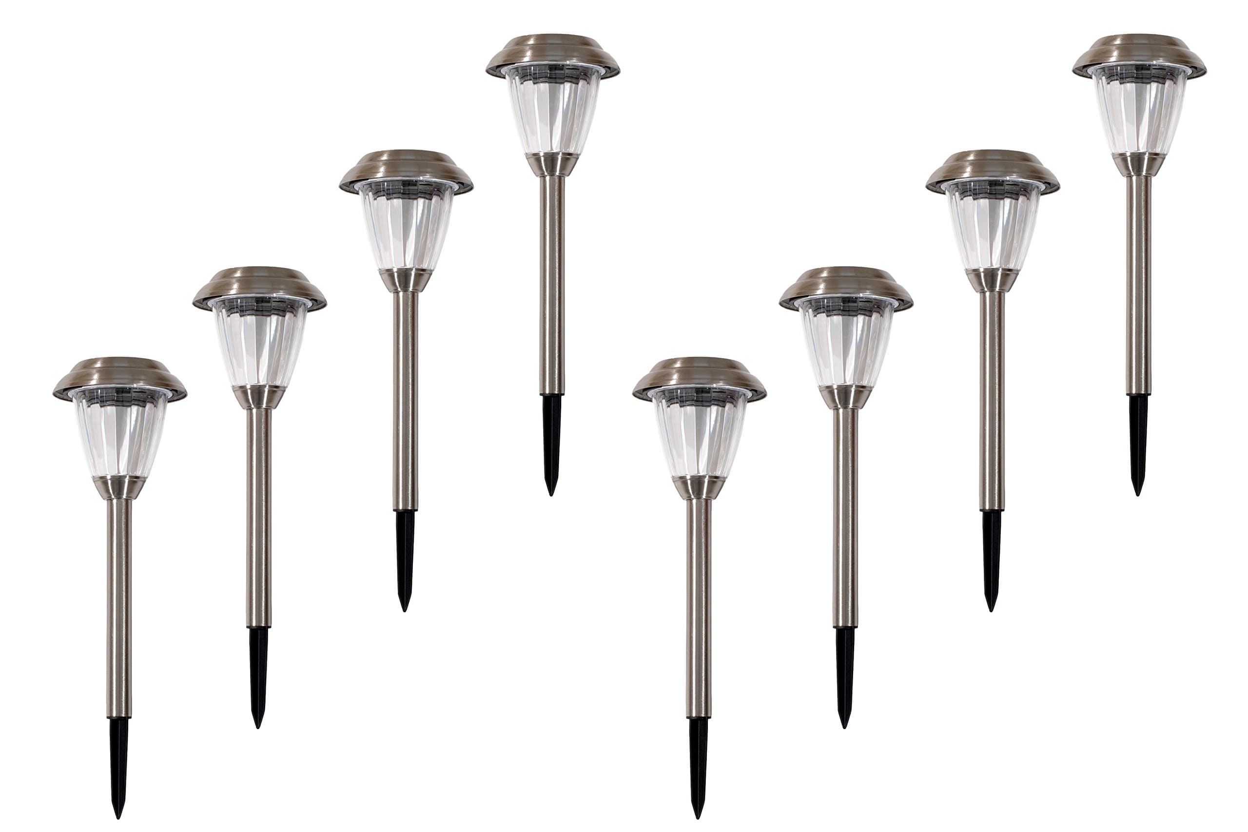 8-Pack Brushed Silver Stainless Steel Bright LED Solar Lights for Outdoor Landscape Yard Pathway Garden Lighting